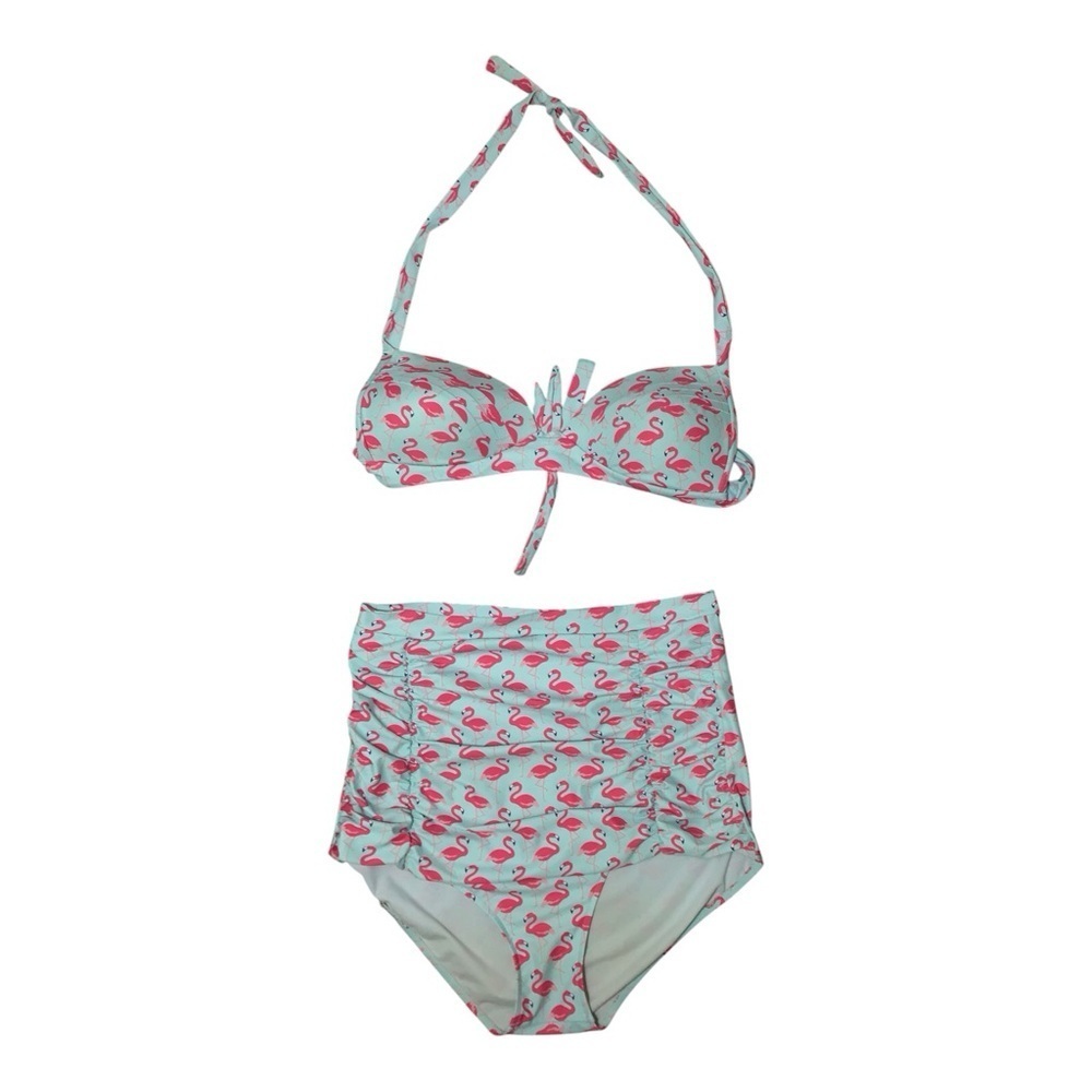 2 piece Vntage Pink Flamingo Swimsuit Bikini EUC size medium